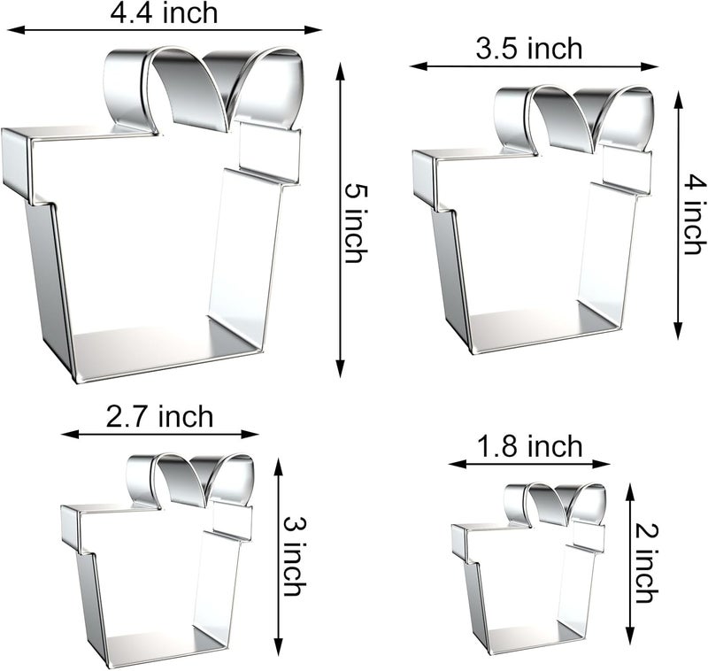 QAAQS Gift Present Box Cookie Cutter Set Large - 5", 4", 3", 2" - 4 Piece - Stainless Steel - Image 2